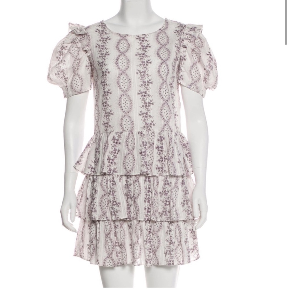 Love Shack Fancy purple floral tiered dress